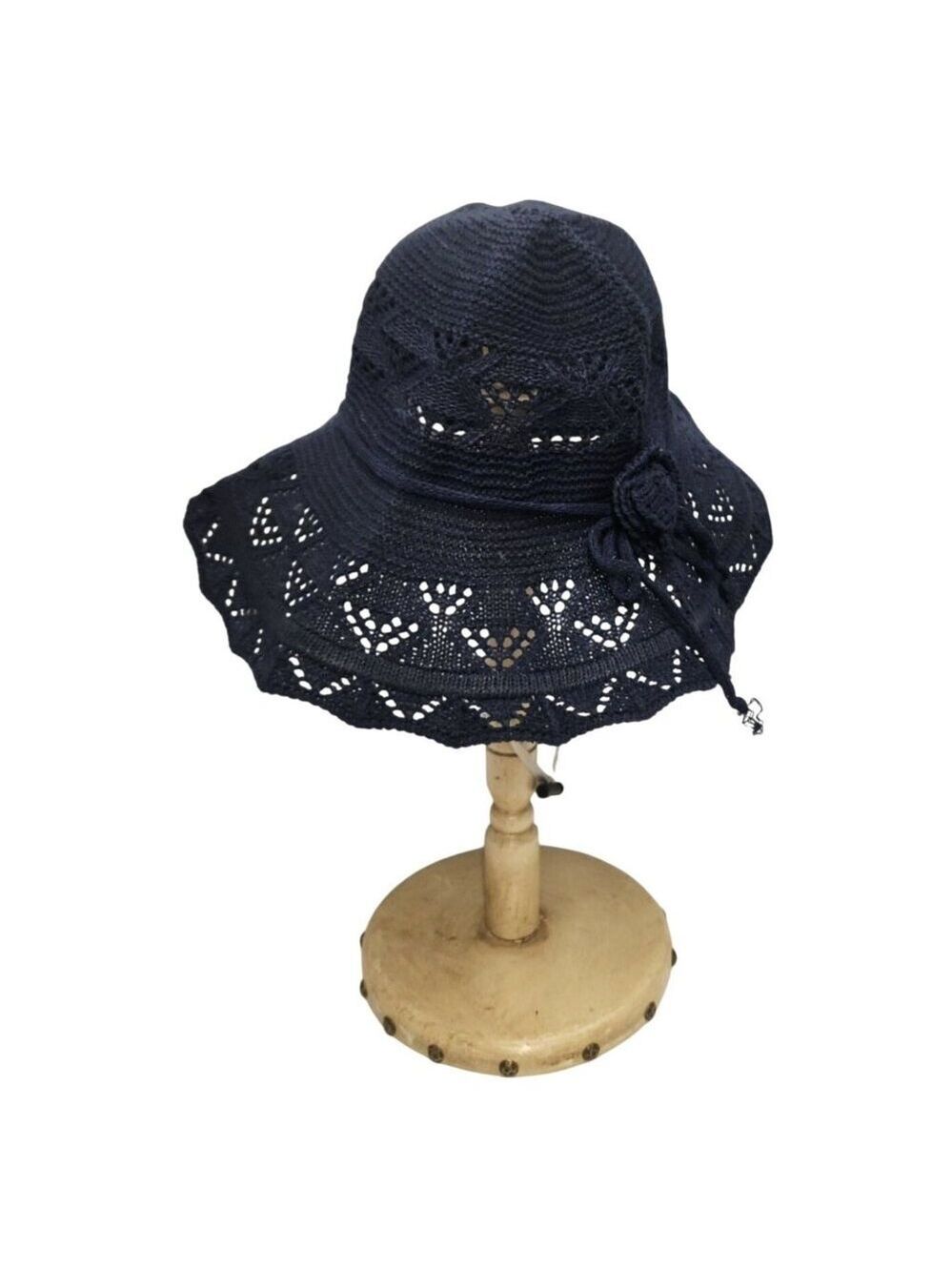 Navy Blue Wide Brim Sun Hat Womens Foldable Beach UV Protection